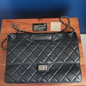 Chanel Black Takeaway Lambskin Leather Double Flap Maxi Bag
